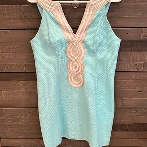 Blue Lilly Pulitzer dress with gold embellishments